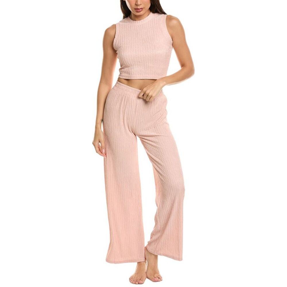 Marion Womens  2Pc Crinkled Plisse Lounge Set, Pink